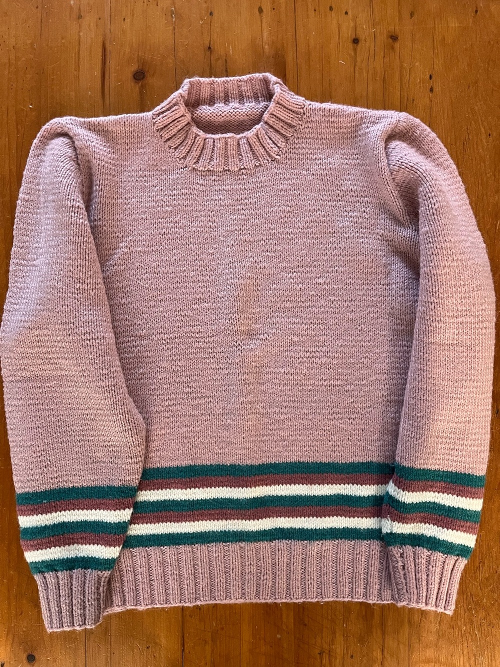 Handmade 90s Rose, Teal, Ivory, and Dark Dusty Rose Mock Neck Sweater - Picture 2 of 6